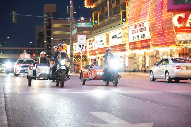 2-Hour Private Tour of Las Vegas by Night on a Sidecar - Welcome to Fabulous Vegas Sign after dark (short but iconic)