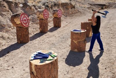 Axes, Arrows and Bullets Combo Package in Las Vegas - Shooting Station: Ammunition Included and 80+ Firearm Choices