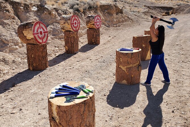 Axes, Arrows and Bullets Combo Package in Las Vegas - Shooting Station: Ammunition Included and 80+ Firearm Choices
