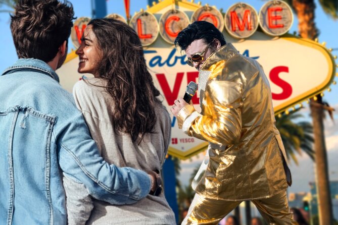 Gold Elvis Wedding or Vow Renewal at Las Vegas Sign - First Dance: Elvis Sings While You Take the Moment