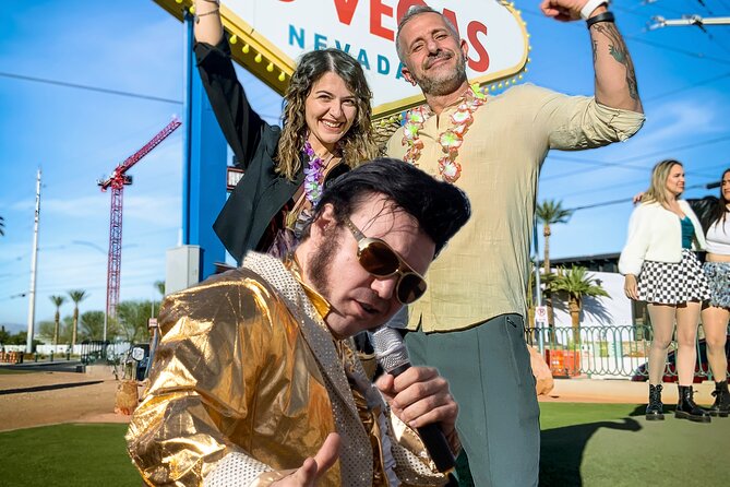 Gold Elvis Wedding or Vow Renewal at Las Vegas Sign - The South-Side Photo Push: Big Angles, No Waiting