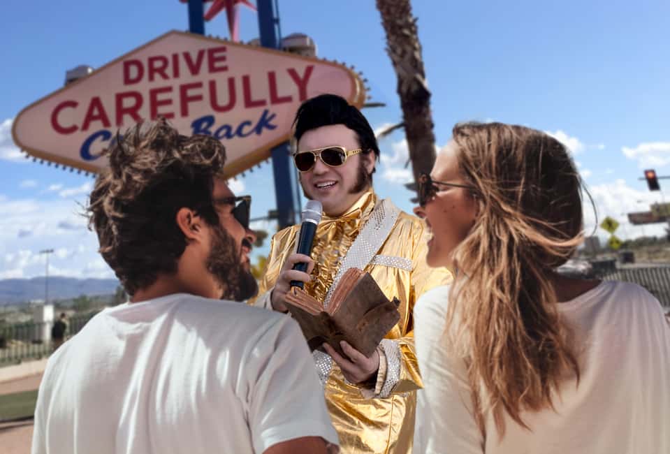 Las Vegas: Gold Elvis Vow Renewal or Wedding at Welcome Sign - Keepsakes you take home: certificates and leis