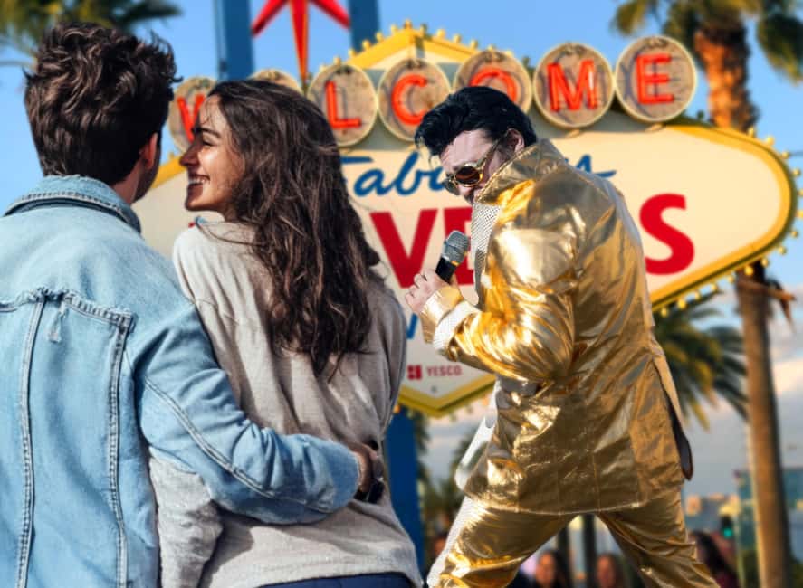 Las Vegas: Gold Elvis Vow Renewal or Wedding at Welcome Sign - How the ceremony unfolds in 45 minutes