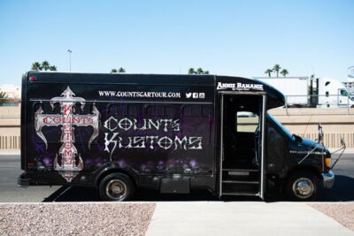 Las Vegas: Shelby, Counts Kustoms & WelderUp Car Garage Tour - Treasure Island pickup and the Counts Kustoms-style bus ride