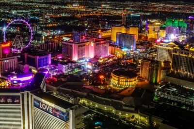 Las Vegas Strip Highlights by Helicopter at Night - Downtown Vegas First: Glitter Gulch From Above