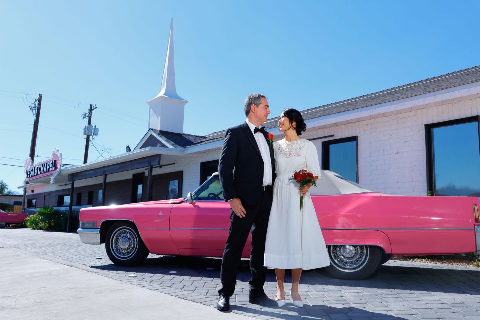 Las Vegas Wedding with Limousine Transportation - The ceremony at Little Vegas Chapel: officiant, music, unity candle, and a room for 24