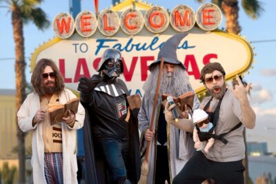 Movie Themed Wedding or Vow Renewal at Las Vegas Sign - Choose Your Theme: Wizard School, Space Sci-fi, Vegas Hangover, or The Dude