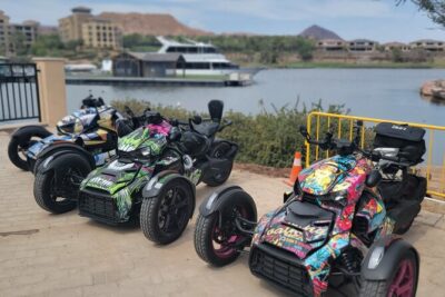 Private Guided Hoover Dam/Lake Mead Half Day Tour On A Trike - Stop 1: Welcome to Fabulous Las Vegas Sign for classic Vegas energy
