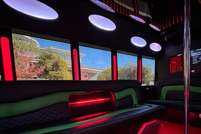 Private Party Bus Rental in Las Vegas - Space and Party Features: Wraparound Seating and the Onboard Pole
