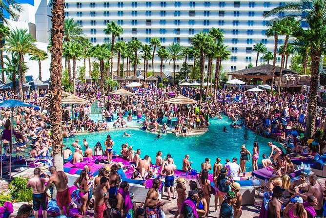 Vegas Pool Party Crawl by Party Bus w/ EZ Entry & Free Drinks - Daylight Beach Club: Your VIP Start at Mandalay Bay